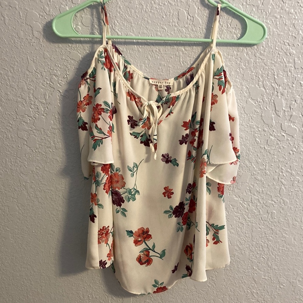 Copper key flowery off the shoulder blouse